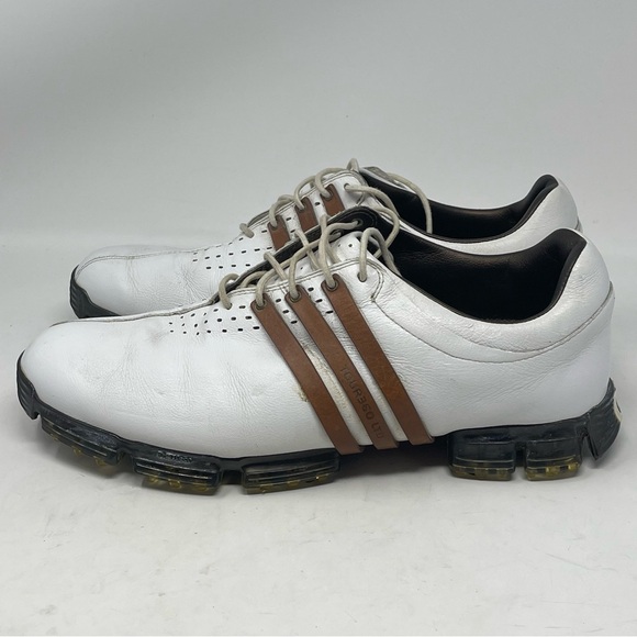 Adidas Tour 360 LTD Golf Shoes Mens 10.5 White Brown Leather Soft Spikes Lace Up - Picture 2 of 16